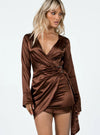 PRINCESS POLLY CHOCOLATE BROWN WRAP MINI DRESS