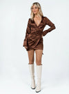 PRINCESS POLLY CHOCOLATE BROWN WRAP MINI DRESS