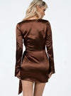 PRINCESS POLLY CHOCOLATE BROWN WRAP MINI DRESS