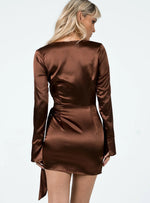 PRINCESS POLLY CHOCOLATE BROWN WRAP MINI DRESS