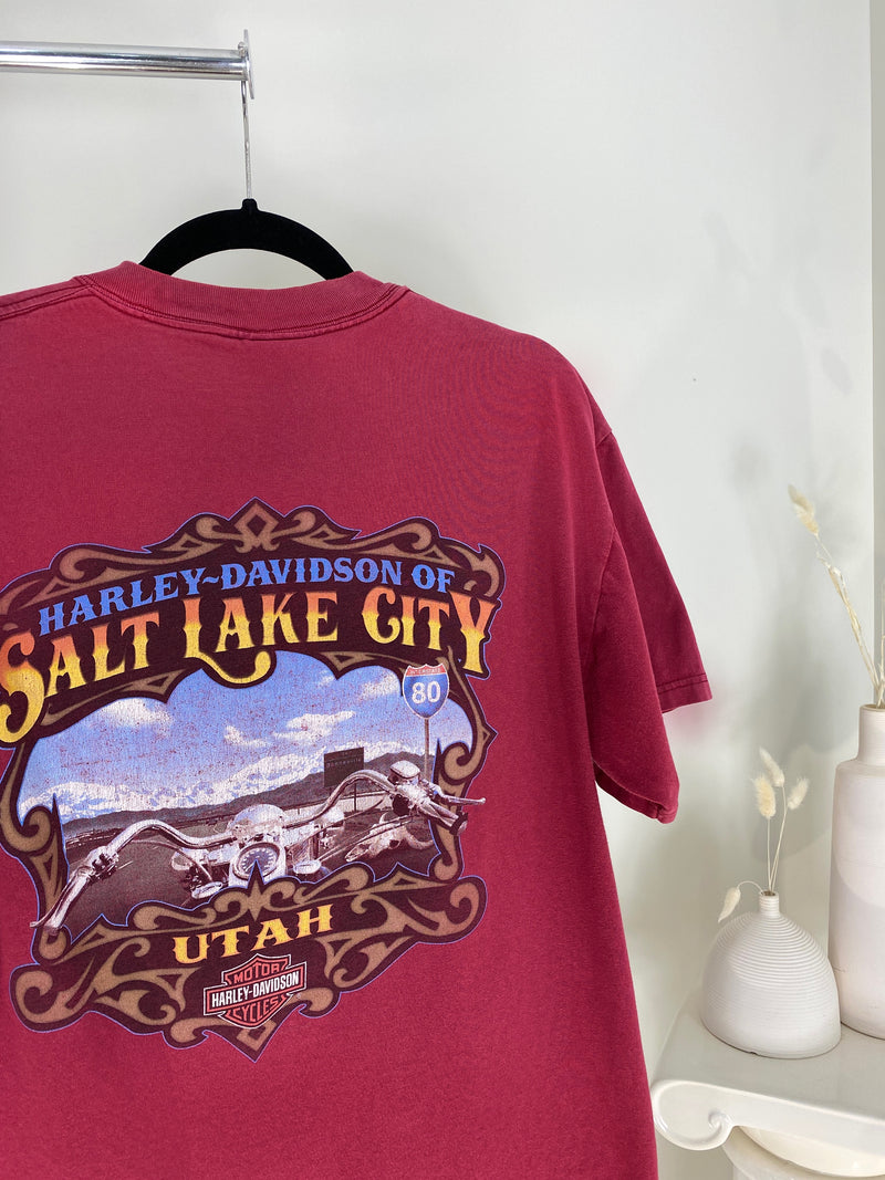 VINTAGE RASPBERRY HARLEY DAVIDSON SALT LAKE CITY T-SHIRT