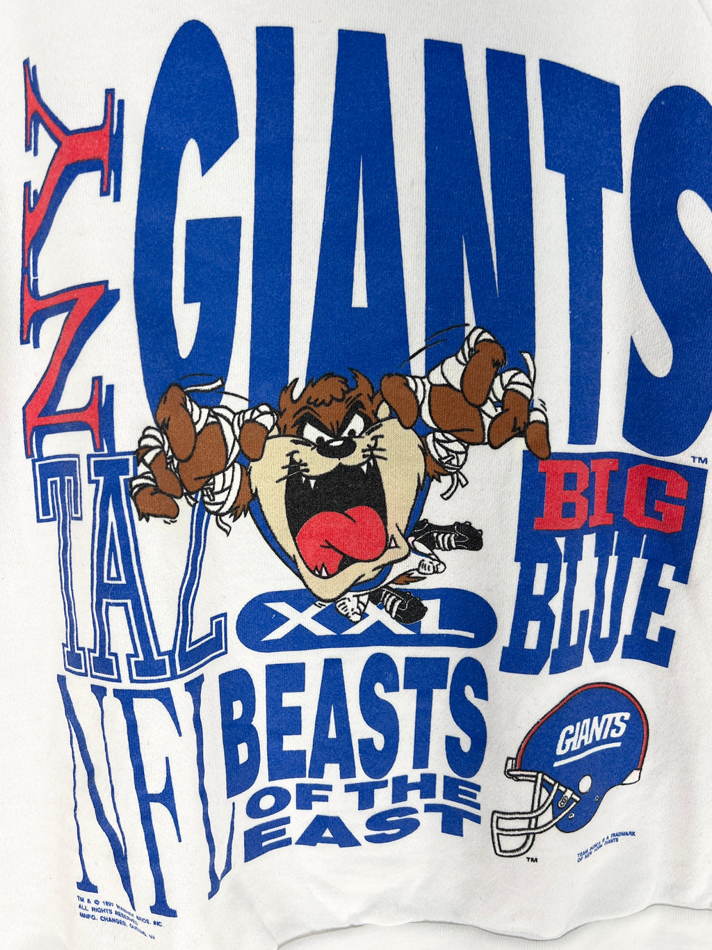 VINTAGE 1991 NEW YORK GIANTS NFL WHITE TAZ CREWNECK