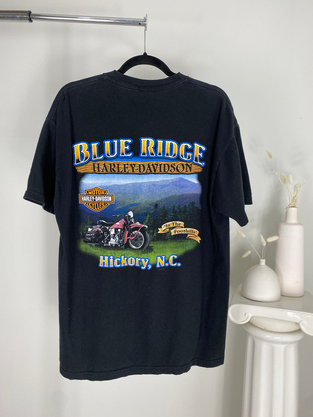 BLACK HARLEY DAVIDSON BLUE FLAME NORTH CAROLINA T-SHIRT