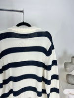 VINTAGE NAVY + WHITE STRIPED KNIT QUARTER ZIP SWEATER