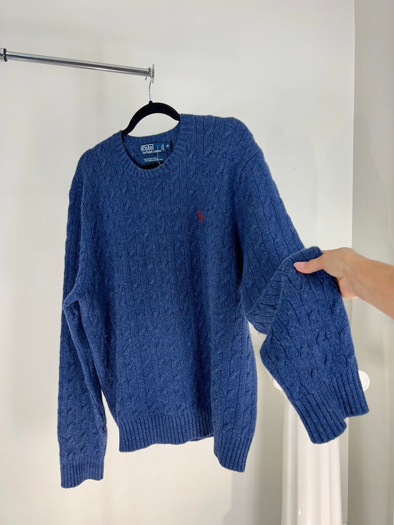 VINTAGE RALPH LAUREN BLUE CABLE KNIT SWEATER