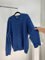 VINTAGE RALPH LAUREN BLUE CABLE KNIT WOOL SWEATER