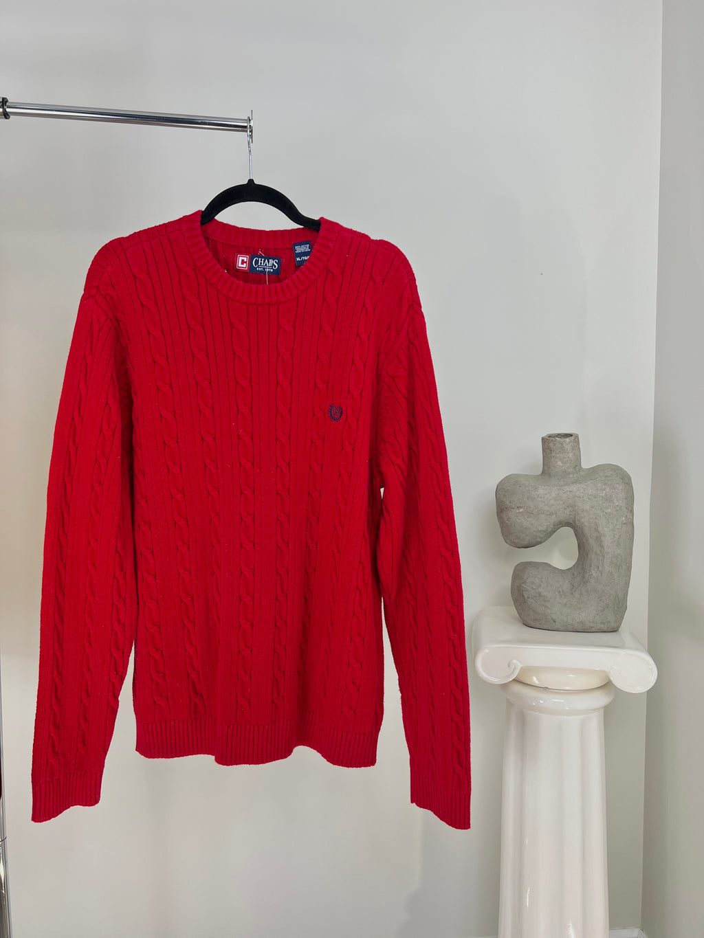 VINTAGE RALPH LAUREN CHAPS RED CABLE KNIT SWEATER