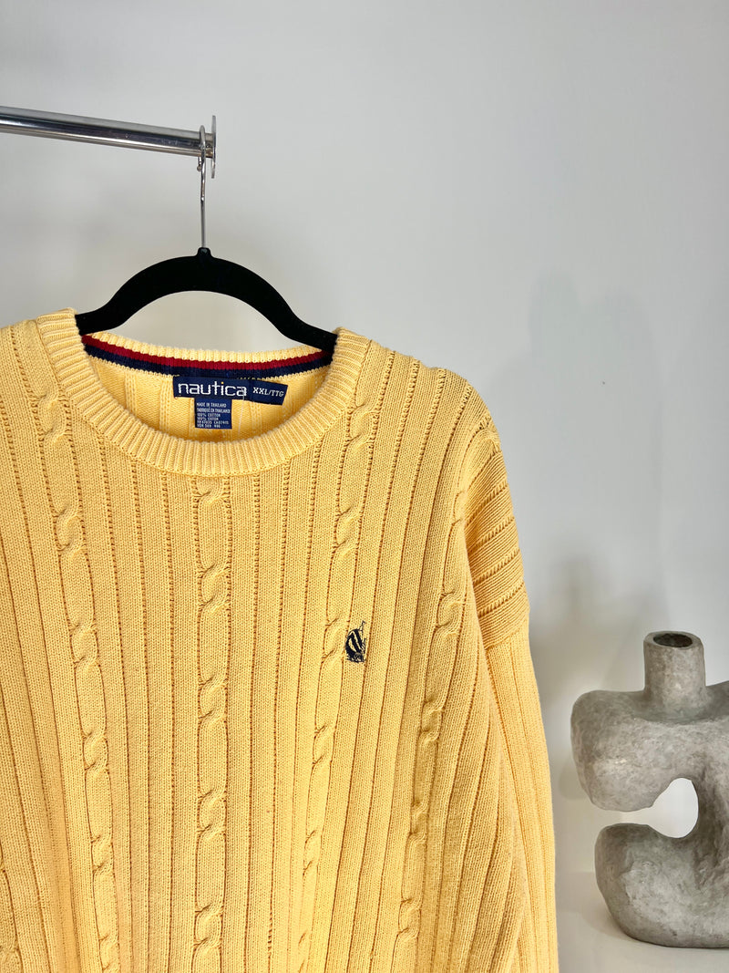 VINTAGE NAUTICA PALE YELLOW CABLE KNIT SWEATER