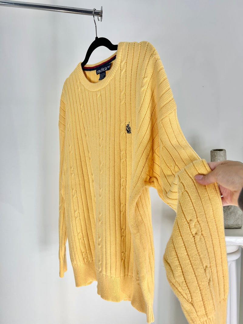 VINTAGE NAUTICA PALE YELLOW CABLE KNIT SWEATER