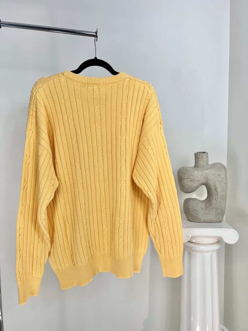 VINTAGE NAUTICA PALE YELLOW CABLE KNIT SWEATER