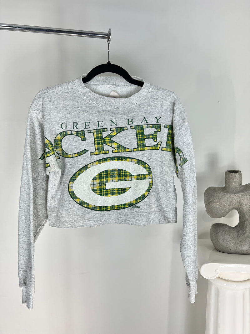 VINTAGE PACKERS PLAID CROPPED CREWNECK