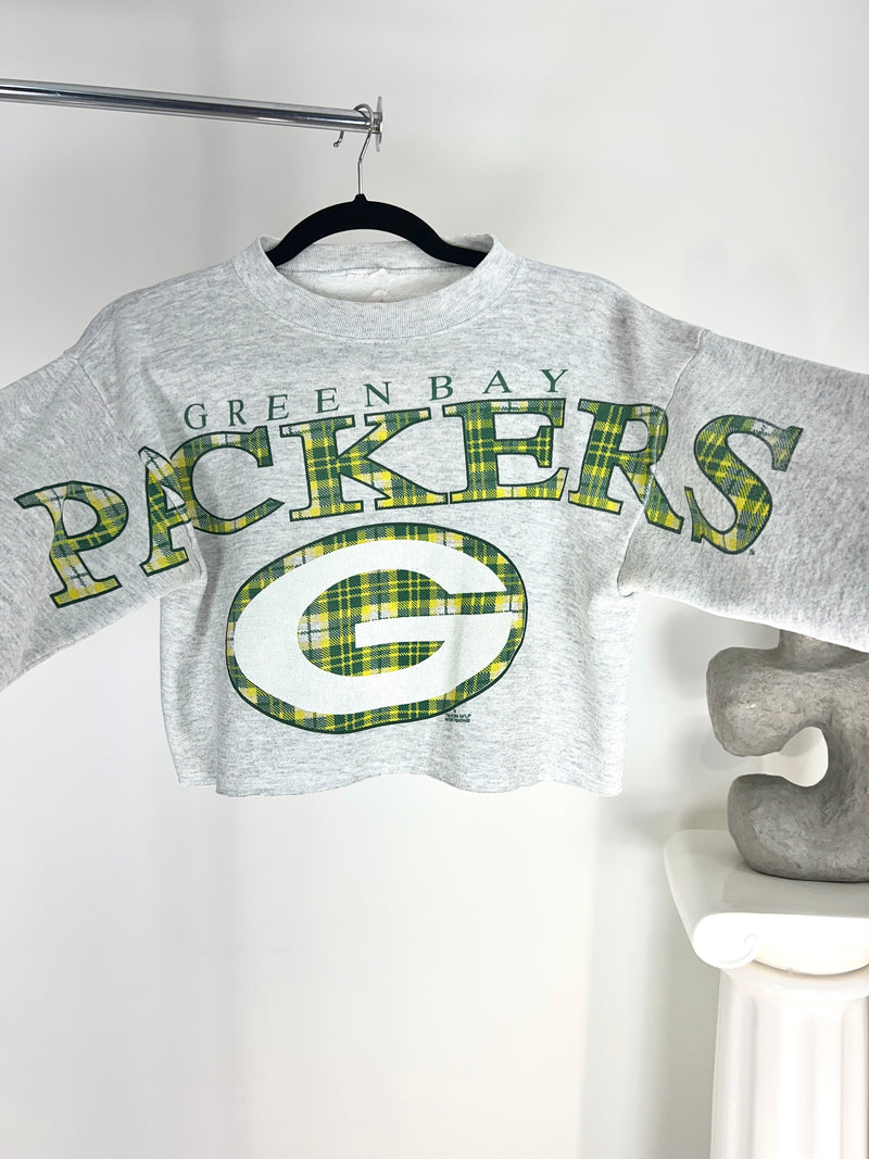 VINTAGE PACKERS PLAID CROPPED CREWNECK