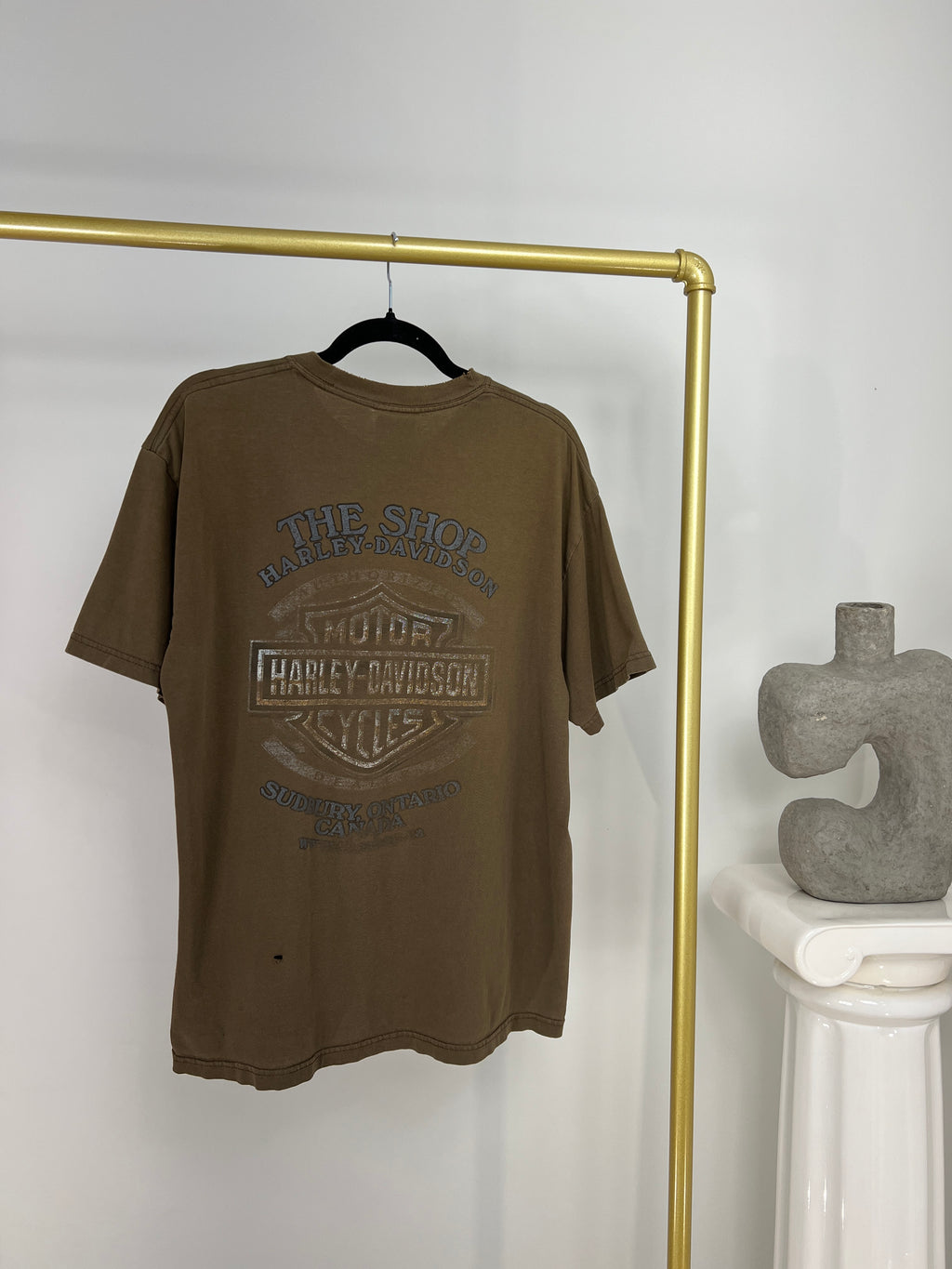 CHOCOLATE BROWN DISTRESSED HARLEY DAVIDSON T-SHIRT