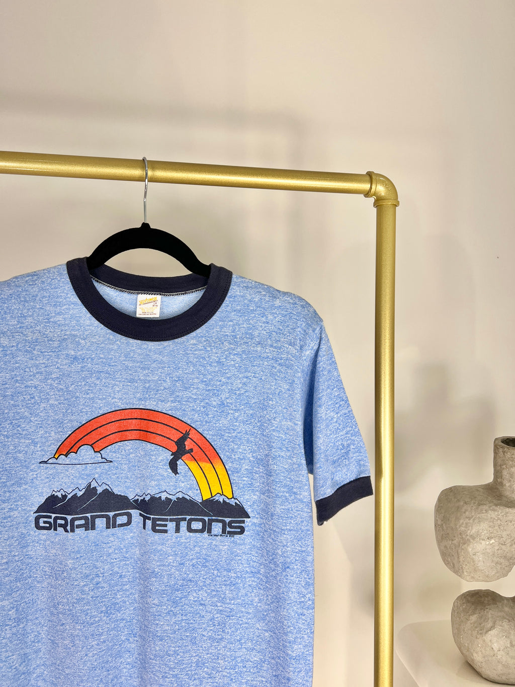 VINTAGE 1982 GRAND TETONS BLUE RINGER TEE