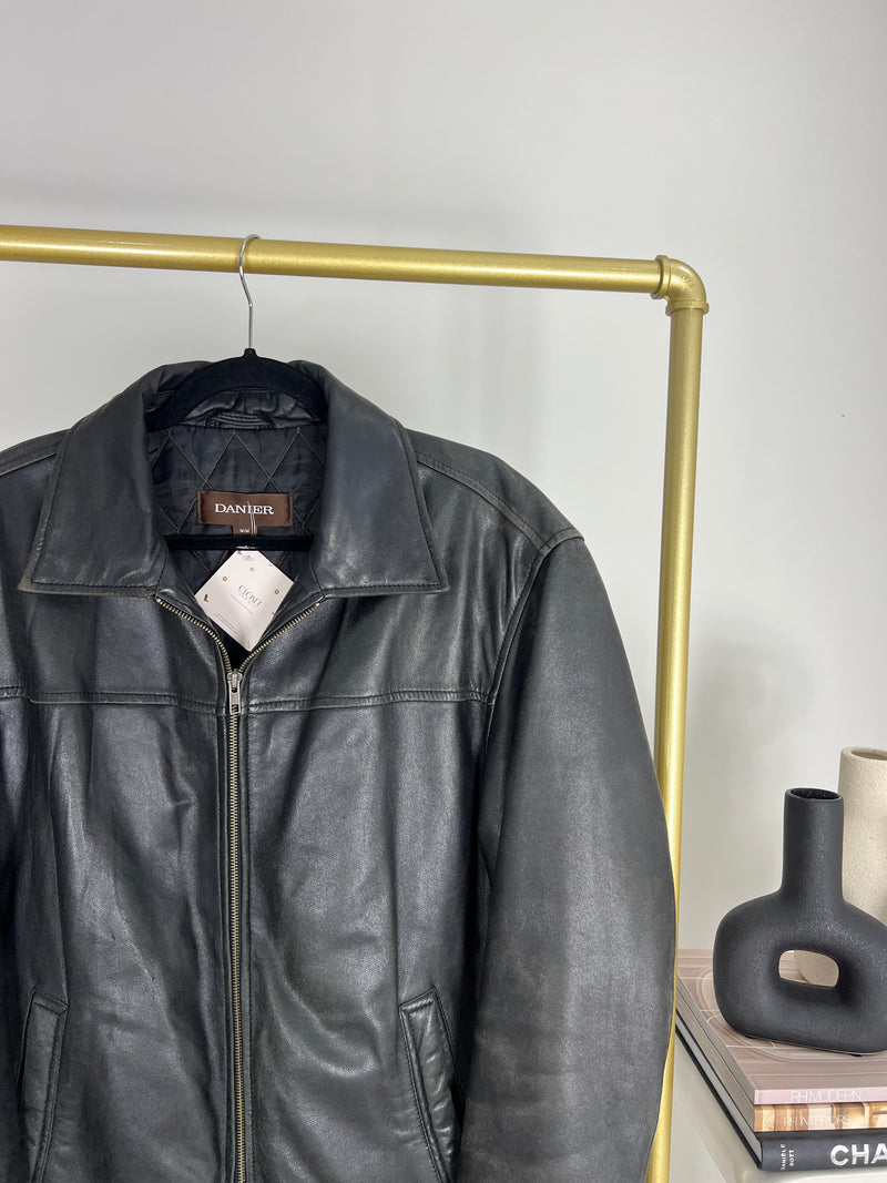 VINTAGE BLACK DANIER LEATHER BOMBER JACKET