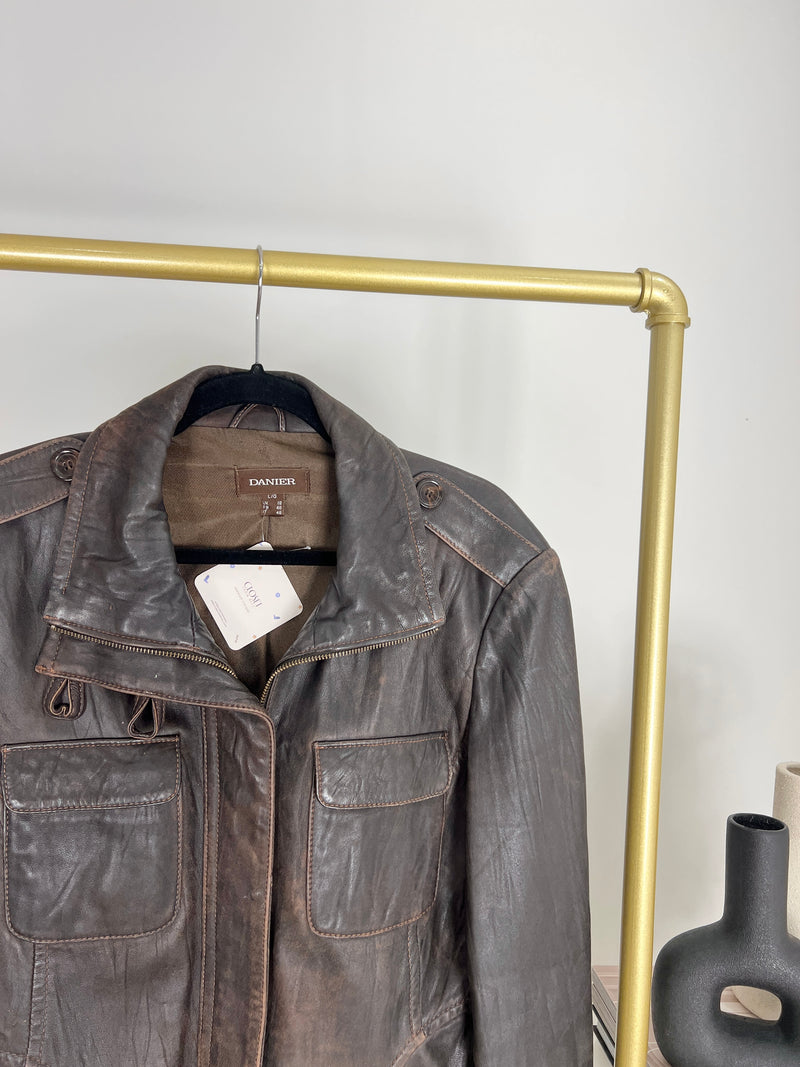 VINTAGE DANIER BROWN DISTRESSED LEATHER JACKET