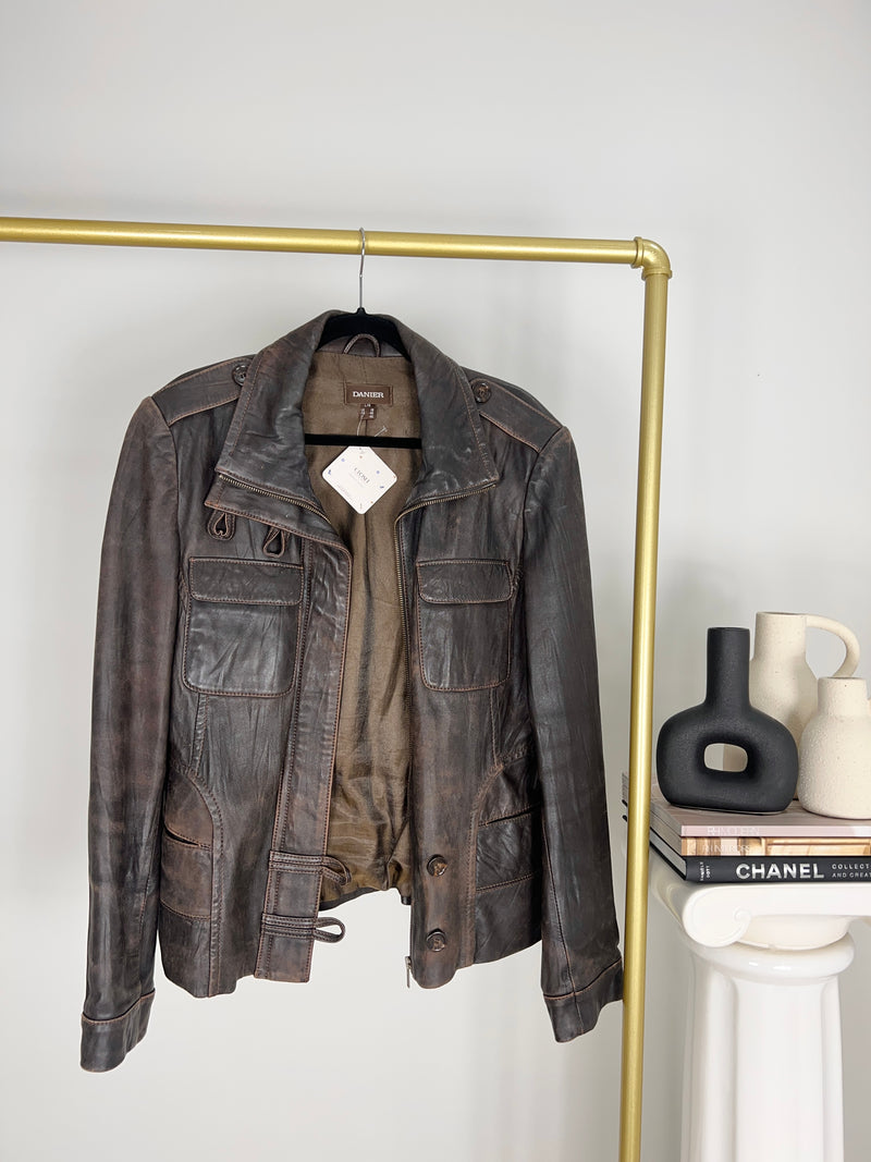 VINTAGE DANIER BROWN DISTRESSED LEATHER JACKET