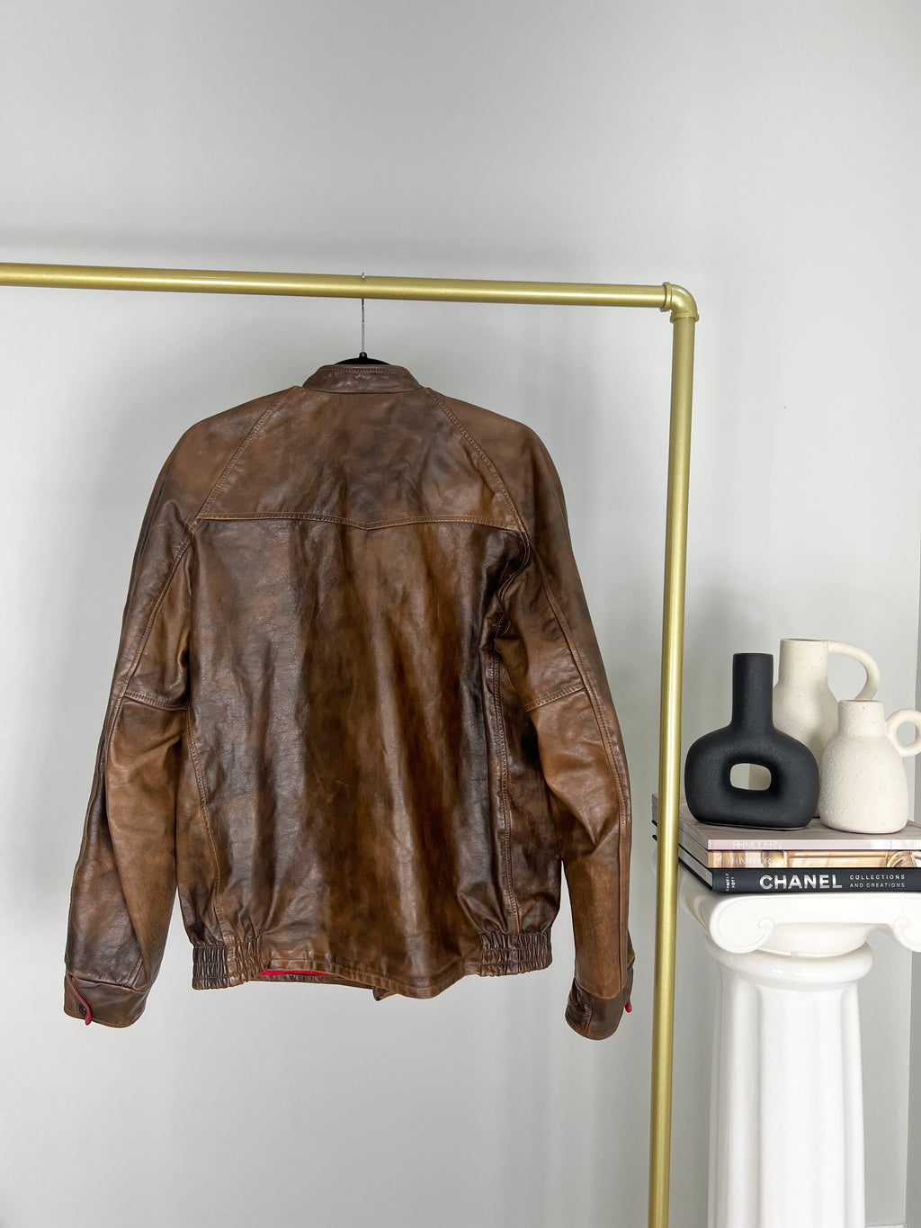 VINTAGE BROWN DISTRESSED LEATHER BOMBER JACKET