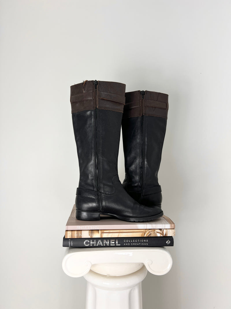 BLACK + BROWN LEATHER RALPH LAUREN RIDING BOOTS | 6