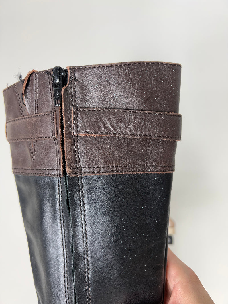 BLACK + BROWN LEATHER RALPH LAUREN RIDING BOOTS | 6