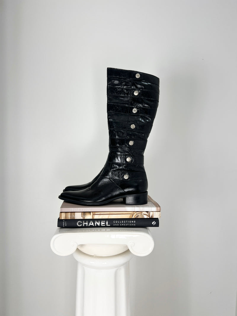 BLACK ITALIAN LEATHER KNEE HIGH BOOTS | 6