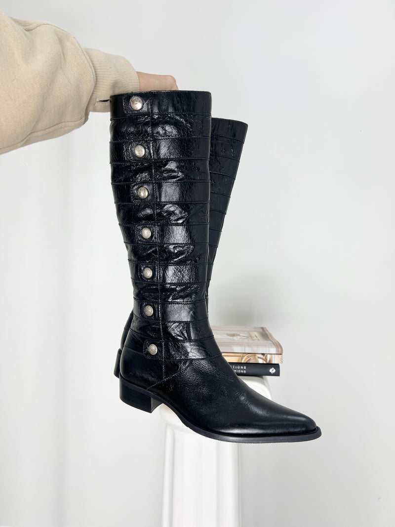 BLACK ITALIAN LEATHER KNEE HIGH BOOTS | 6