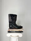 VINTAGE BLACK LEATHER EMBROIDERED COWBOY BOOTS | 9