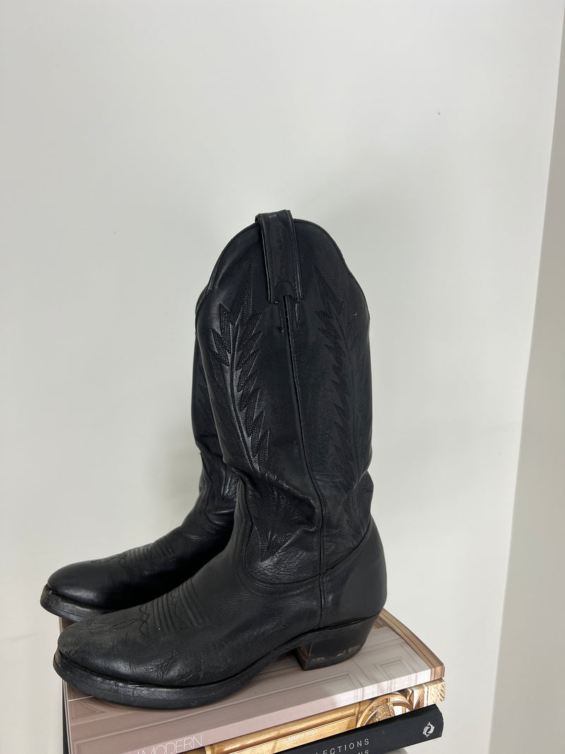 VINTAGE BLACK LEATHER COWBOY BOOTS | 7