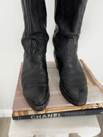 VINTAGE BLACK LEATHER COWBOY BOOTS | 7