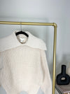 CREAM RIB KNIT COLLARED SWEATER