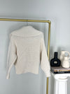 CREAM RIB KNIT COLLARED SWEATER