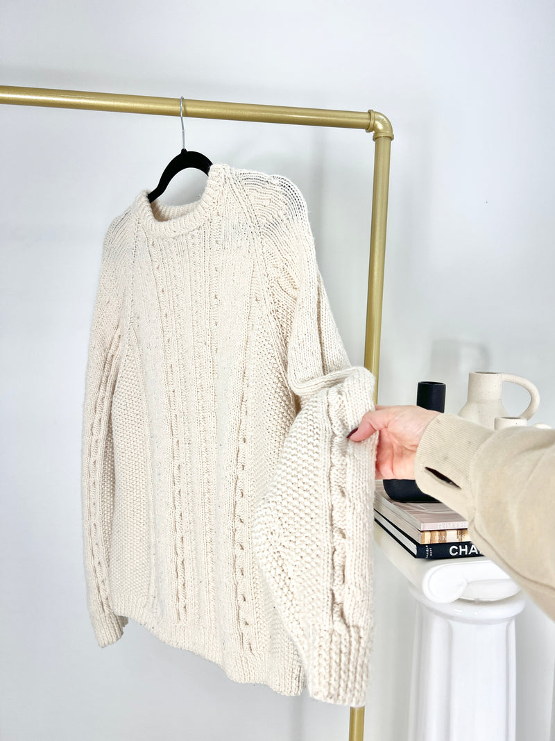 CREAM CABLE KNIT WOOL SWEATER