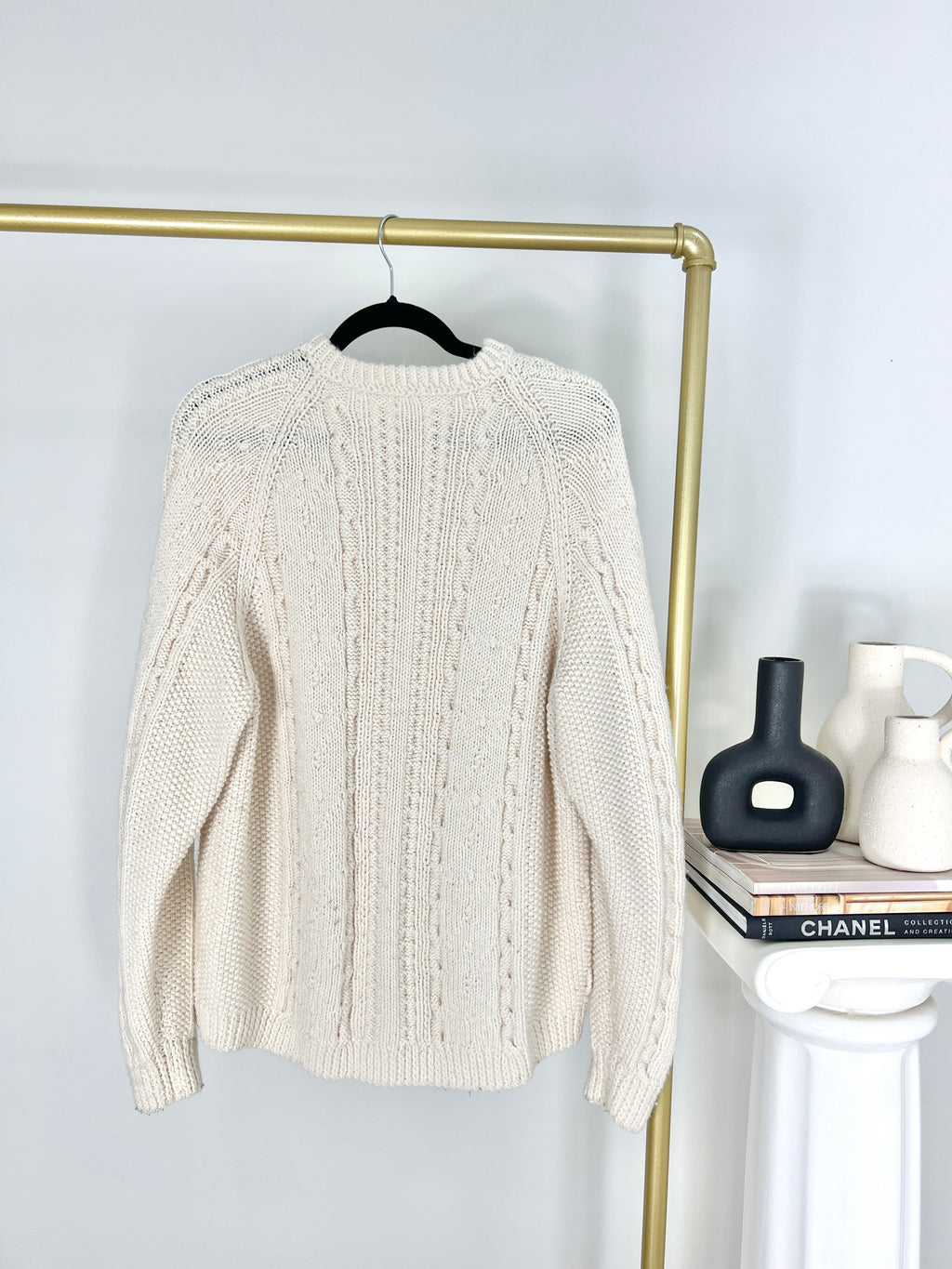 CREAM CABLE KNIT WOOL SWEATER