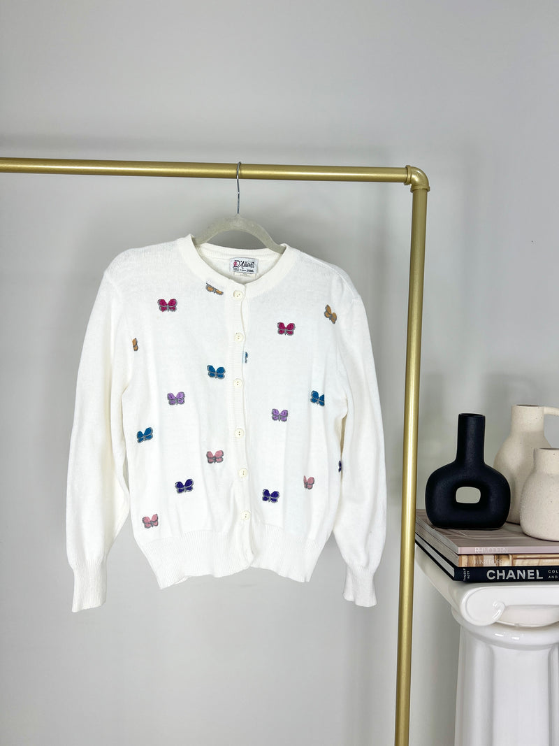 WHITE VINTAGE BUTTERFLY BLISS CARDIGAN