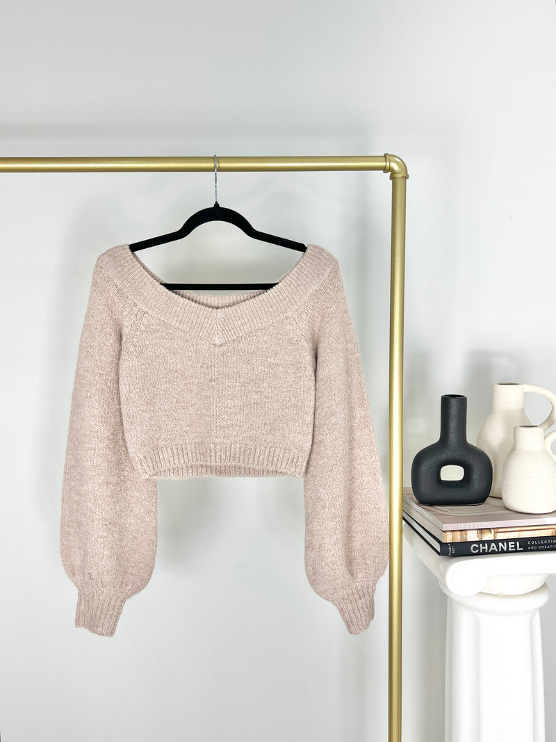 NEUTRAL KNIT OAK + FORT BALLOON SLEEVE SWEATER