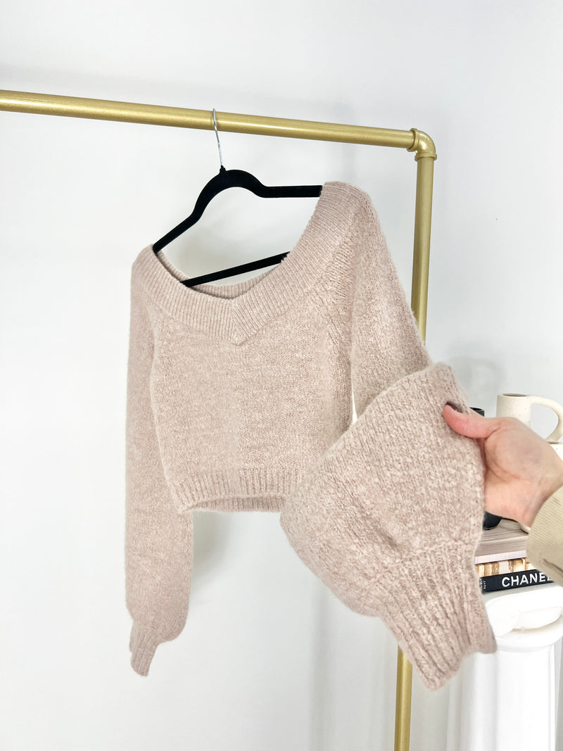 NEUTRAL KNIT OAK + FORT BALLOON SLEEVE SWEATER