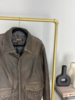 VINTAGE DANIER DISTRESSED BROWN LEATHER BOMBER JACKET