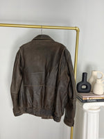 VINTAGE DANIER DISTRESSED BROWN LEATHER BOMBER JACKET