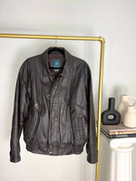 VINTAGE ESPRESSO BROWN DISTRESSED LEATHER BOMBER JACKET