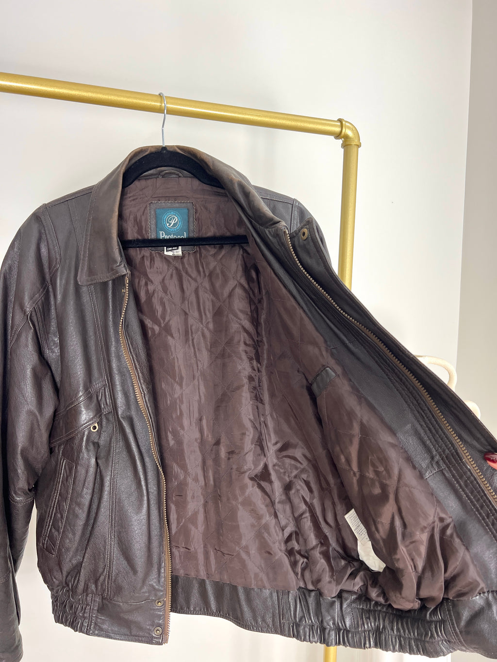 VINTAGE ESPRESSO BROWN DISTRESSED LEATHER BOMBER JACKET