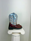 VINTAGE BROWN + BLUE EMBROIDERED ARIAT COWBOY BOOTS - SIZE 6.5W