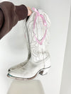 CLASSIC WHITE LEATHER VINTAGE RUSTIC CHARM COWBOY BOOTS - SIZE 6.5W