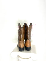 VINTAGE LEATHER BROWN EMBROIDERED CANADA WEST COWBOY BOOTS - SIZE 7