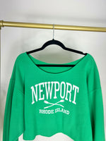 VINTAGE OFF THE SHOULDER GREEN NEWPORT SWEATSHIRT