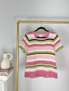 VINTAGE PINK STRIPE SHORT SLEEVE KNIT SWEATER