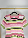 VINTAGE PINK STRIPE SHORT SLEEVE KNIT SWEATER