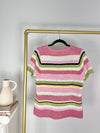 VINTAGE PINK STRIPE SHORT SLEEVE KNIT SWEATER
