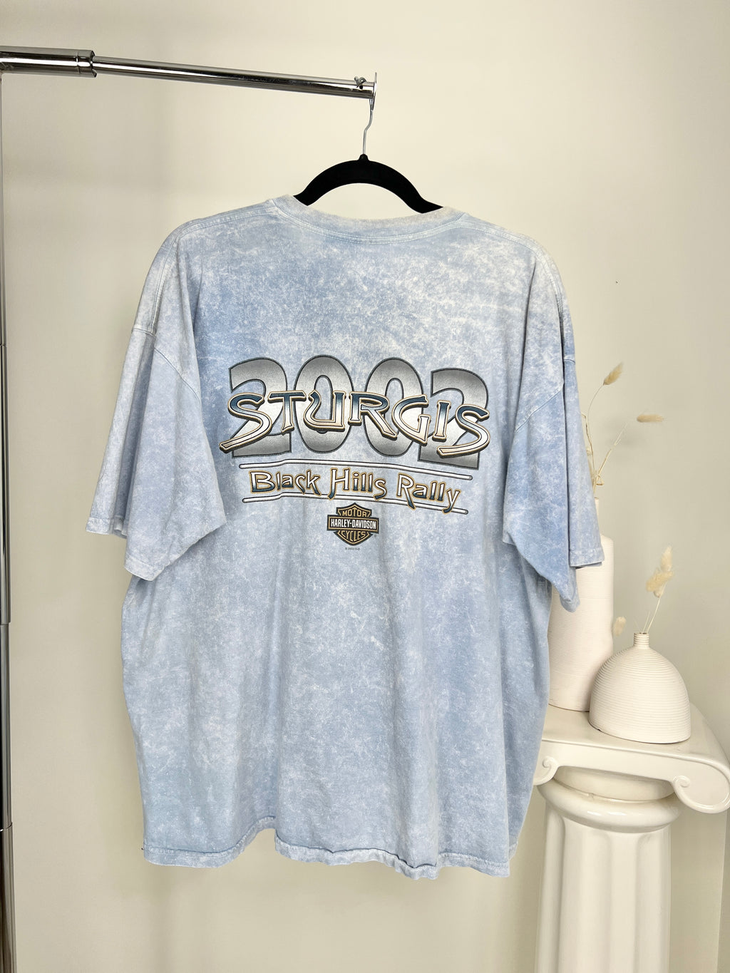 VINTAGE OVERSIZED 2002 BLACK HILLS RALLY SKY BLUE HARLEY DAVIDSON T-SHIRT