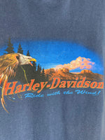 VINTAGE NAVY BLUE PALM TREE + EAGLE HARLEY DAVIDSON TEXAS T-SHIRT