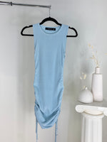 LIGHT BLUE CINCHED SIDE KNIT DRESS